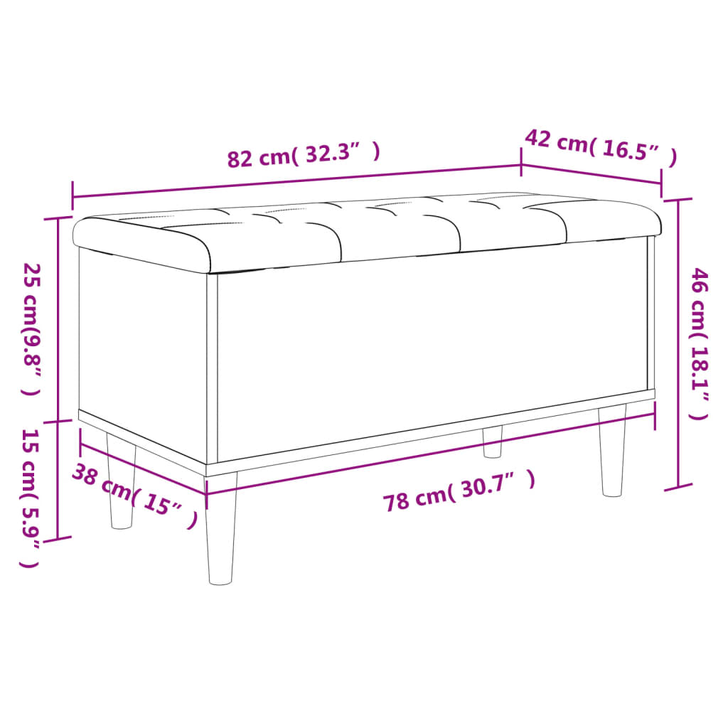 vidaXL Banco con almacenaje madera ingeniería gris Sonoma 82x42x46 cm