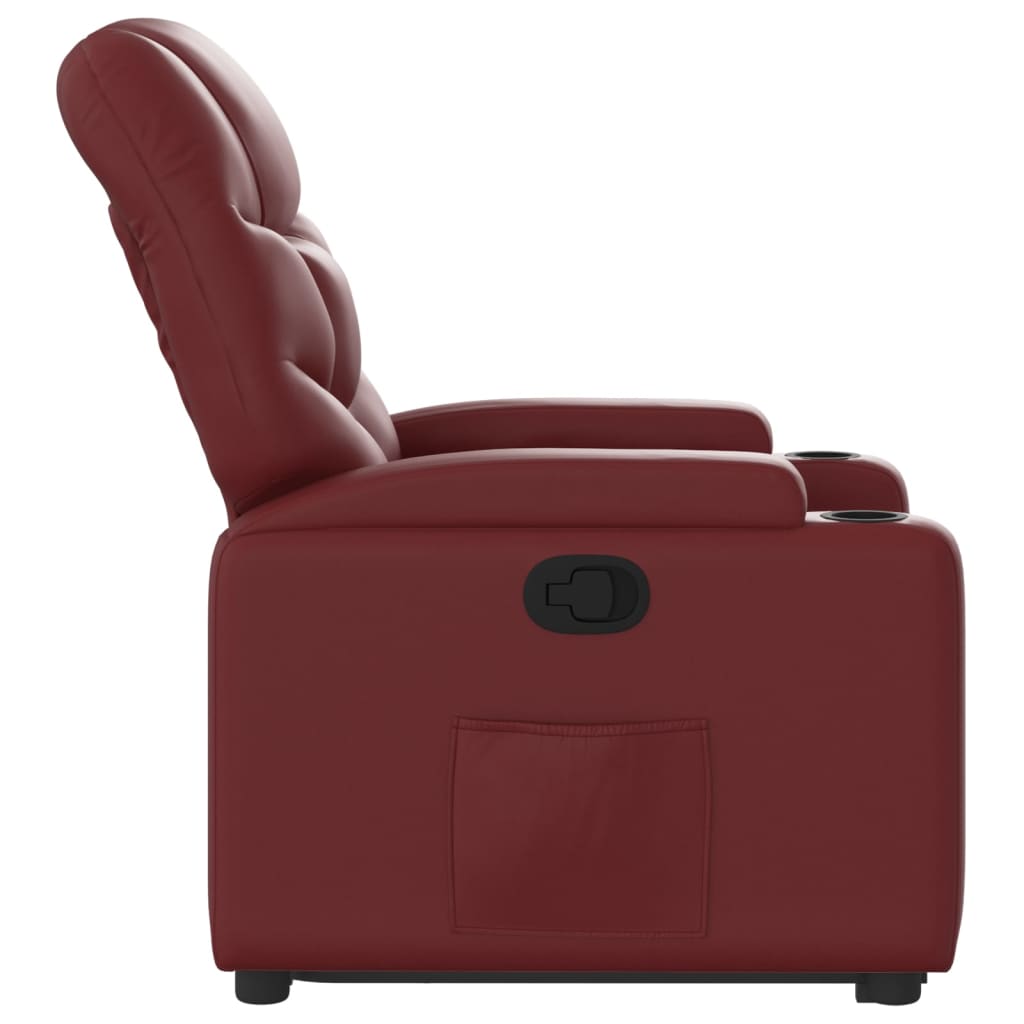 vidaXL Sillón reclinable elevable cuero artificial rojo tinto