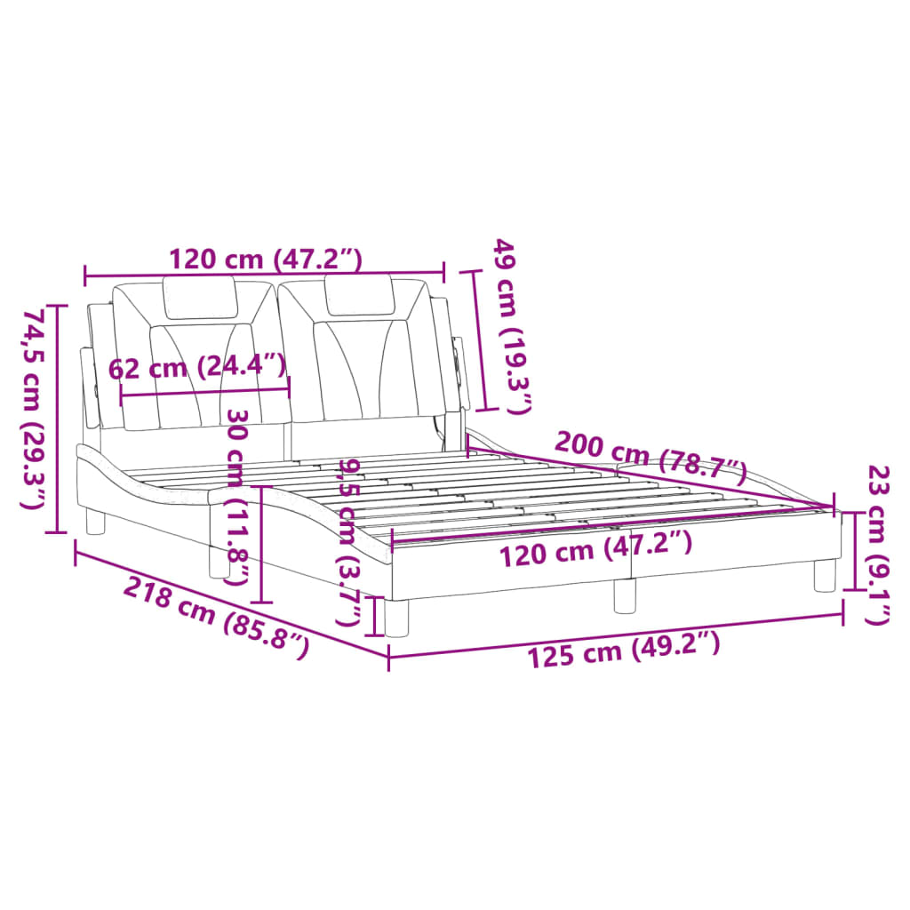 vidaXL Estructura cama con luces LED cuero sintético gris 120x200 cm