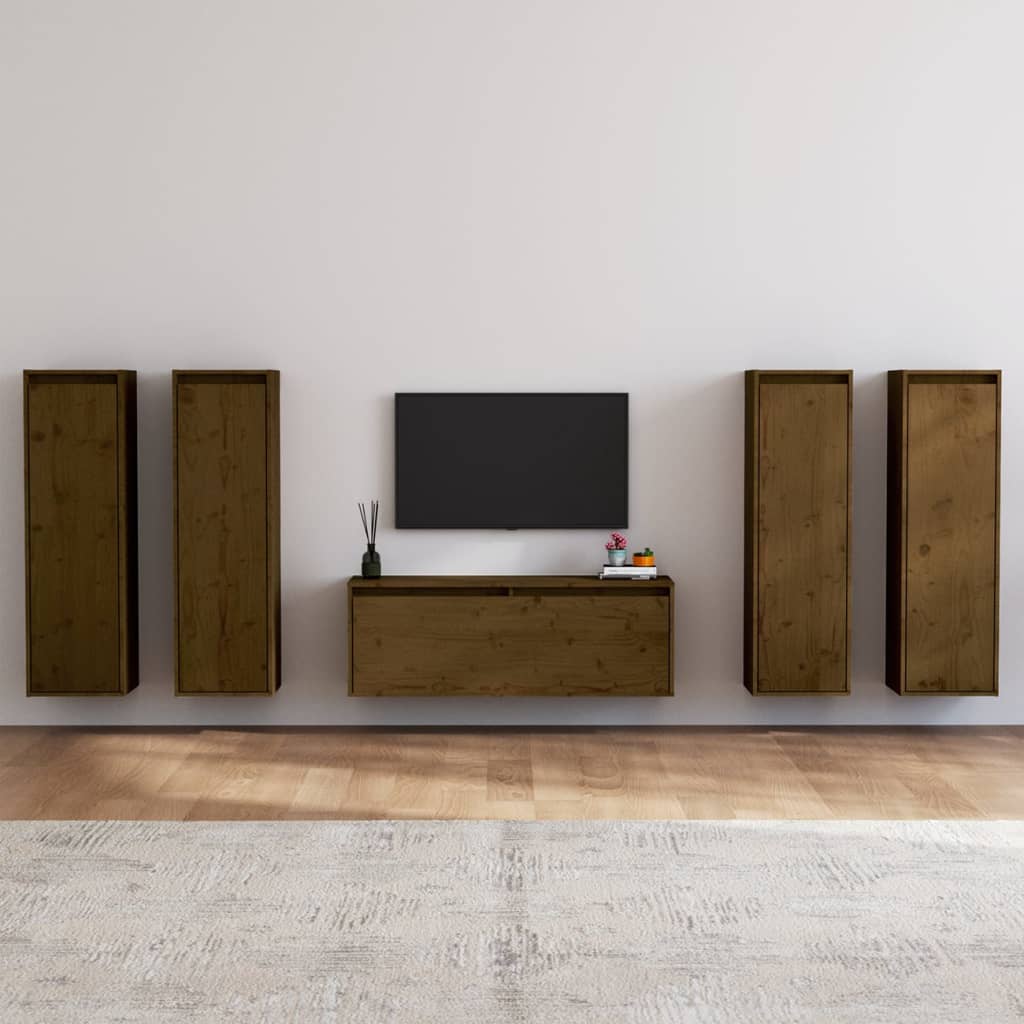 vidaXL Muebles para TV 5 piezas madera maciza de pino marrón miel