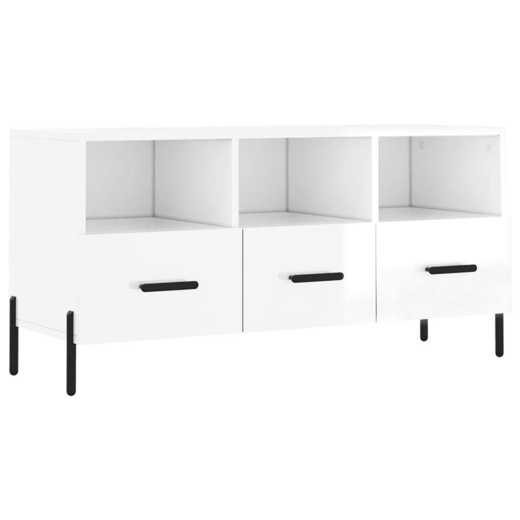 vidaXL Mueble de TV madera contrachapada blanco brillo 102x36x50 cm