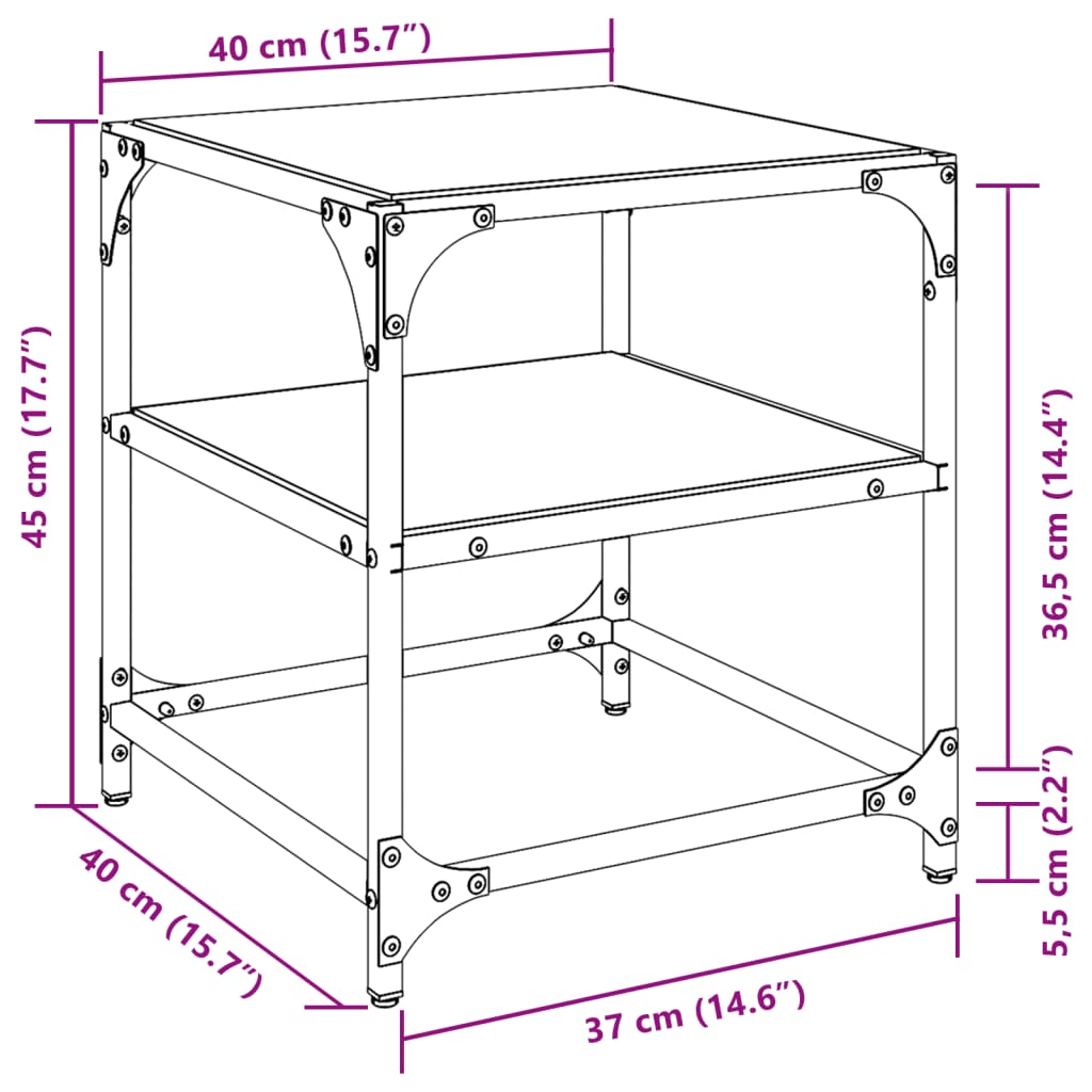 vidaXL Mesa de centro superficie vidrio 2 uds acero negro 40x40x45 cm