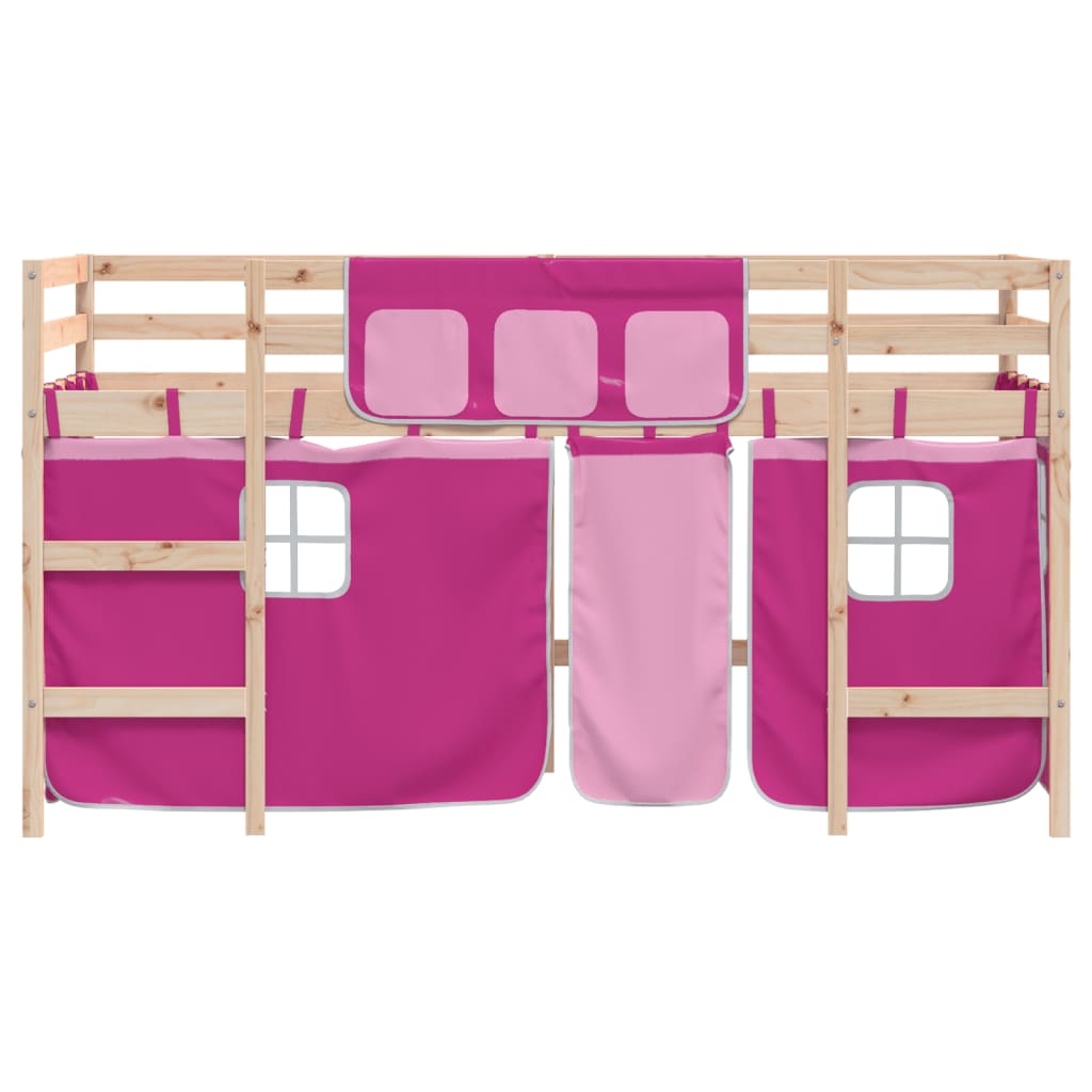 vidaXL Cama alta para niños con cortinas madera pino rosa 90x200 cm