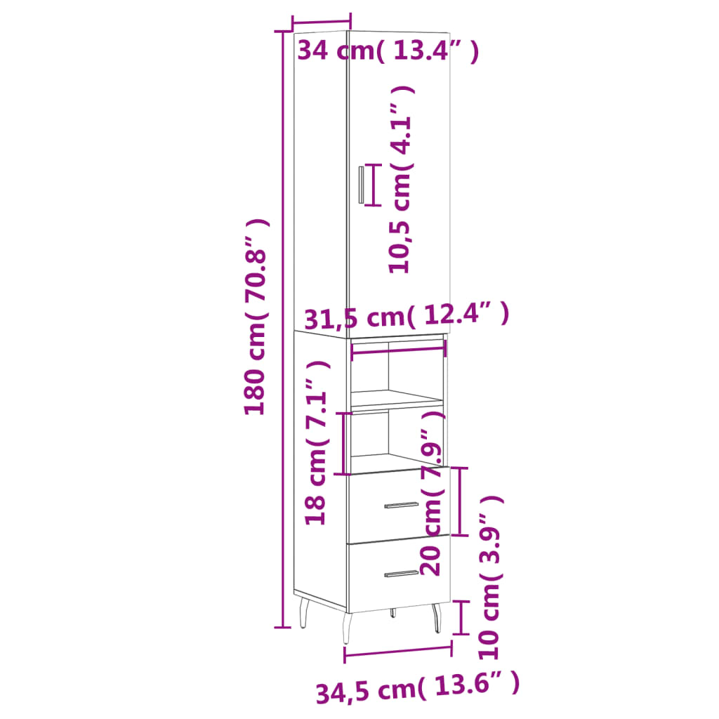 vidaXL Aparador de madera contrachapada roble ahumado 34,5x34x180 cm