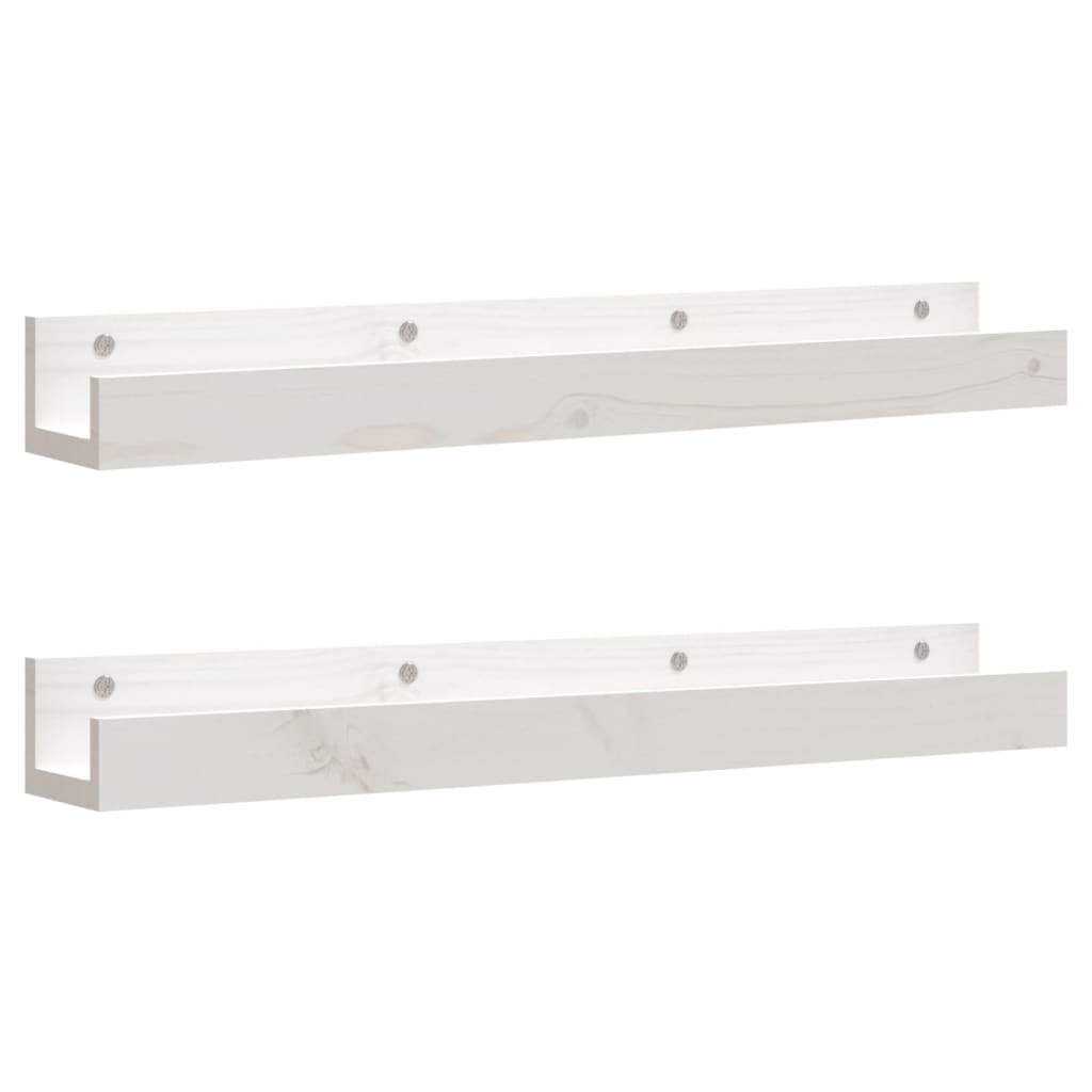 vidaXL Estantes de pared 2 uds madera maciza de pino blanco 80x12x9 cm