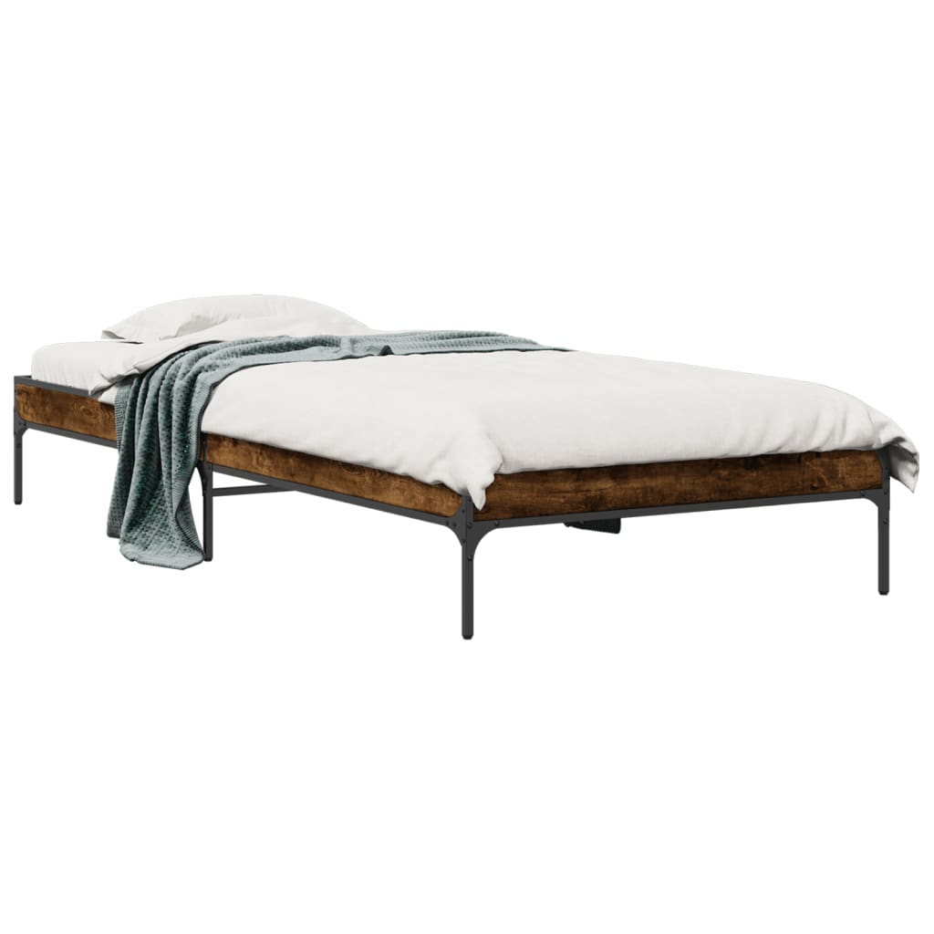 vidaXL Estructura cama madera ingeniería metal roble humo 75x190 cm