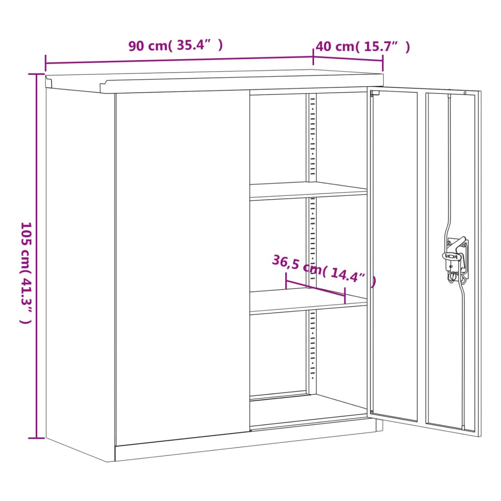 vidaXL Armario archivador de acero blanco 90x40x105 cm