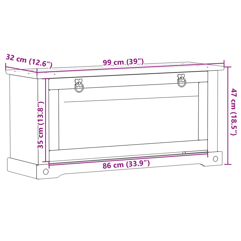 vidaXL Mueble zapatero Corona madera maciza de pino 99x32x47 cm