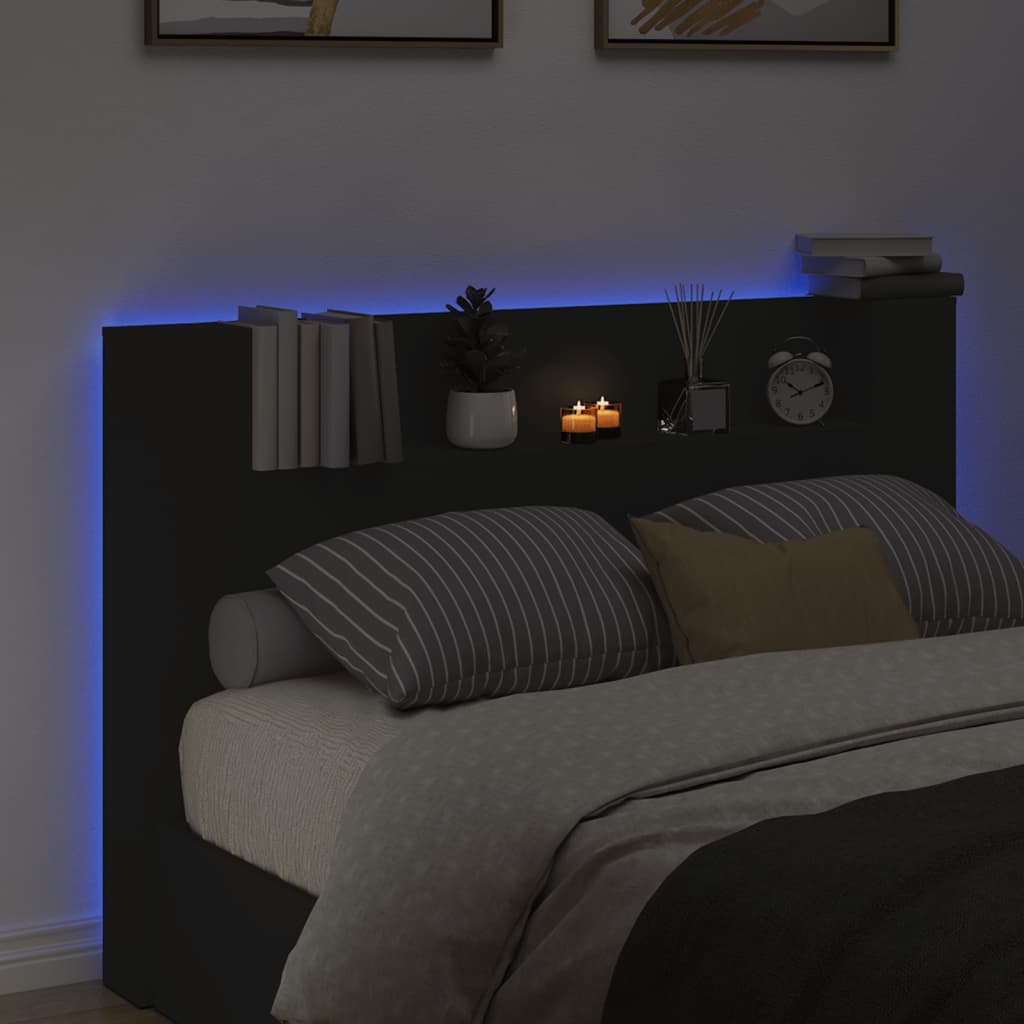 vidaXL Cabecero de cama con luz LED negro 160x16,5x103,5 cm