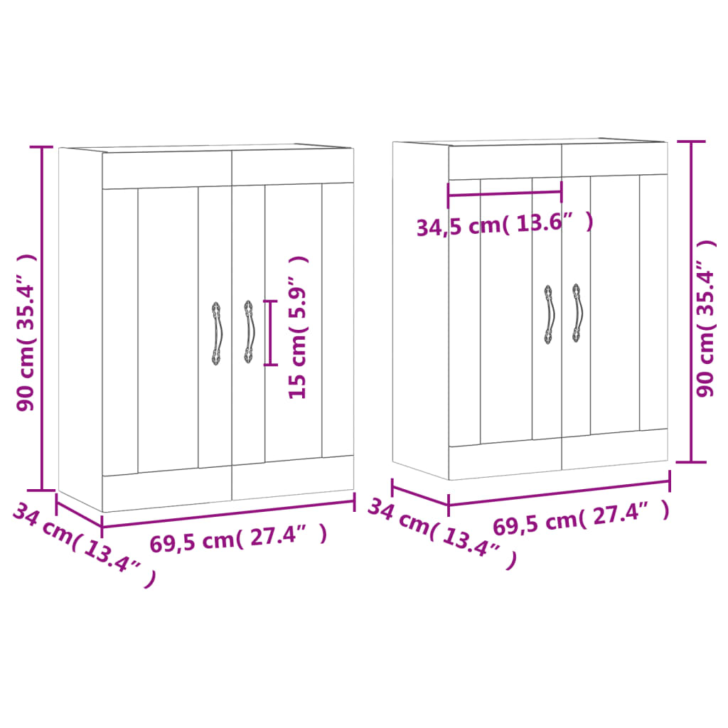 vidaXL Armarios de pared 2 uds madera de ingeniería gris hormigón