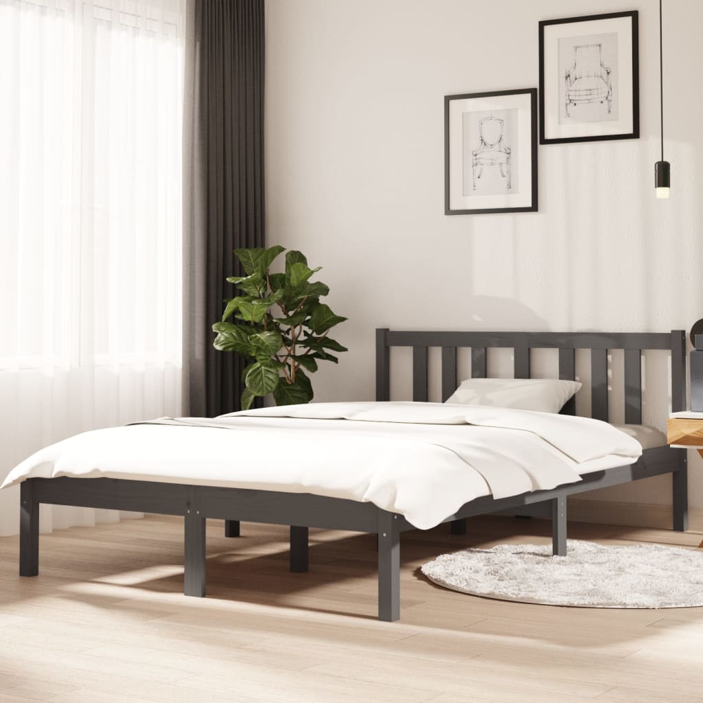 vidaXL Estructura de cama doble pequeña madera maciza gris 120x190 cm