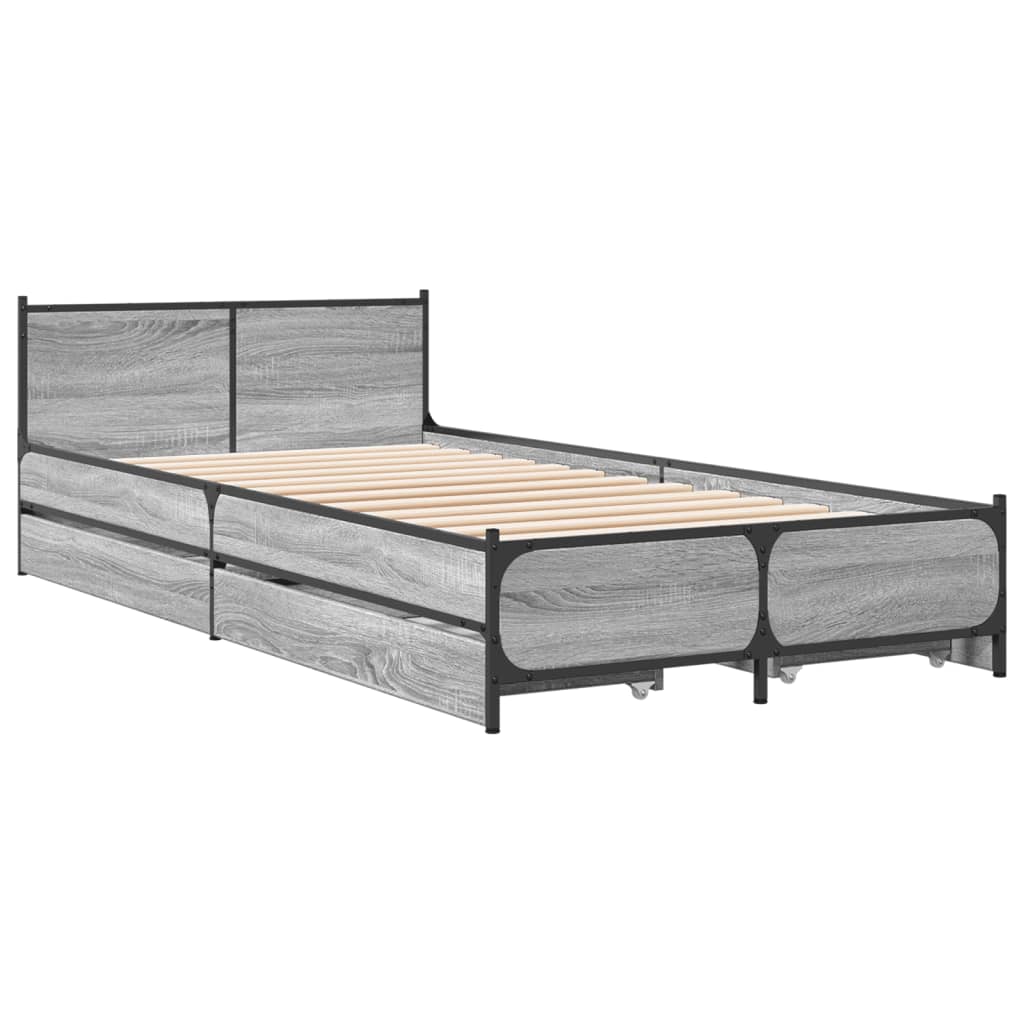 vidaXL Cama con cajones madera de ingeniería gris Sonoma 75x190 cm