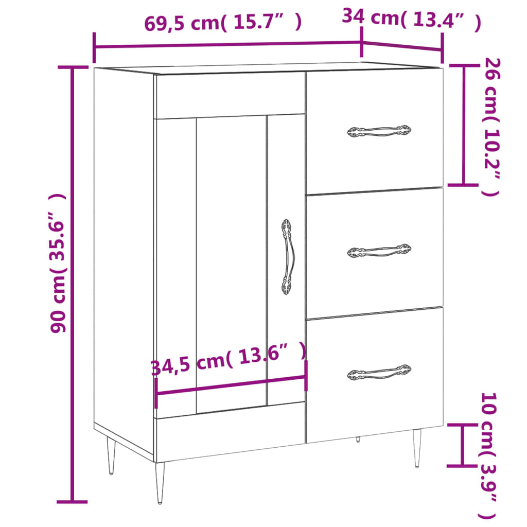 vidaXL Aparador de madera de ingeniería negro 69,5x34x90 cm