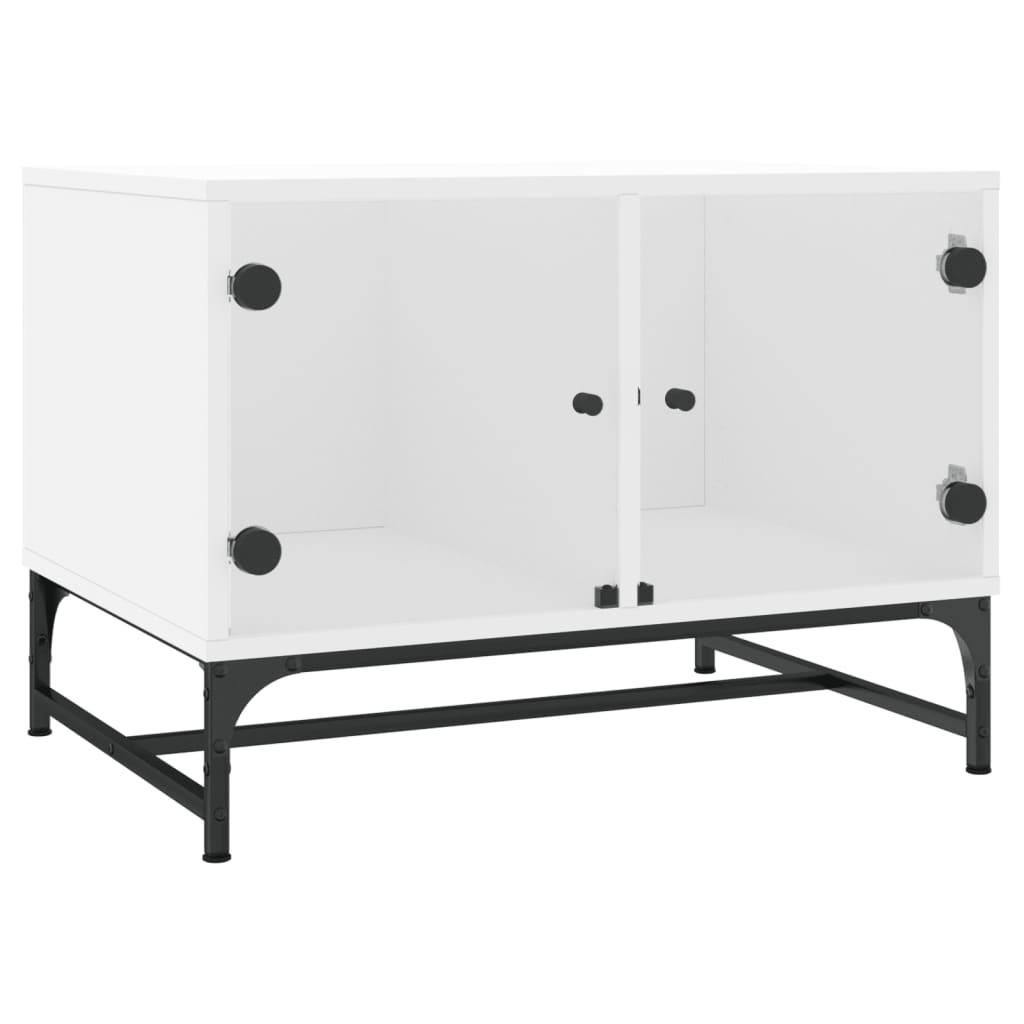 vidaXL Mesa de centro con puertas de vidrio blanca 68,5x50x50 cm