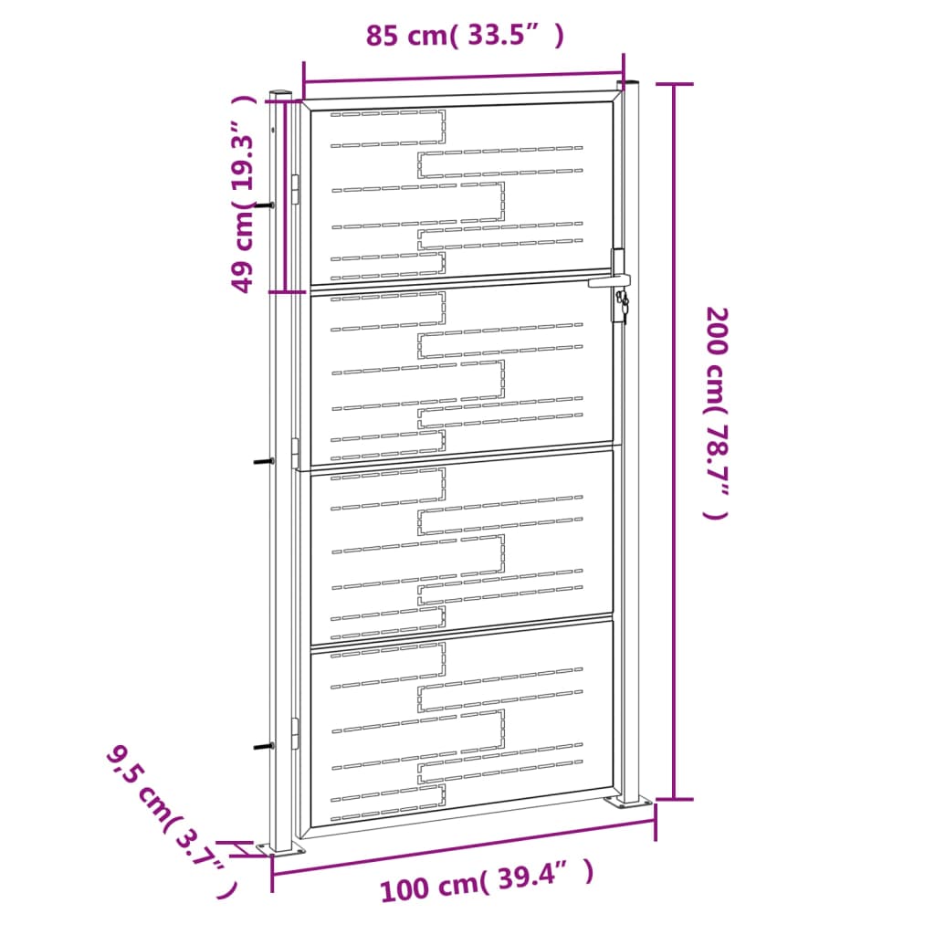 vidaXL Puerta de jardín de acero inoxidable 100x200 cm