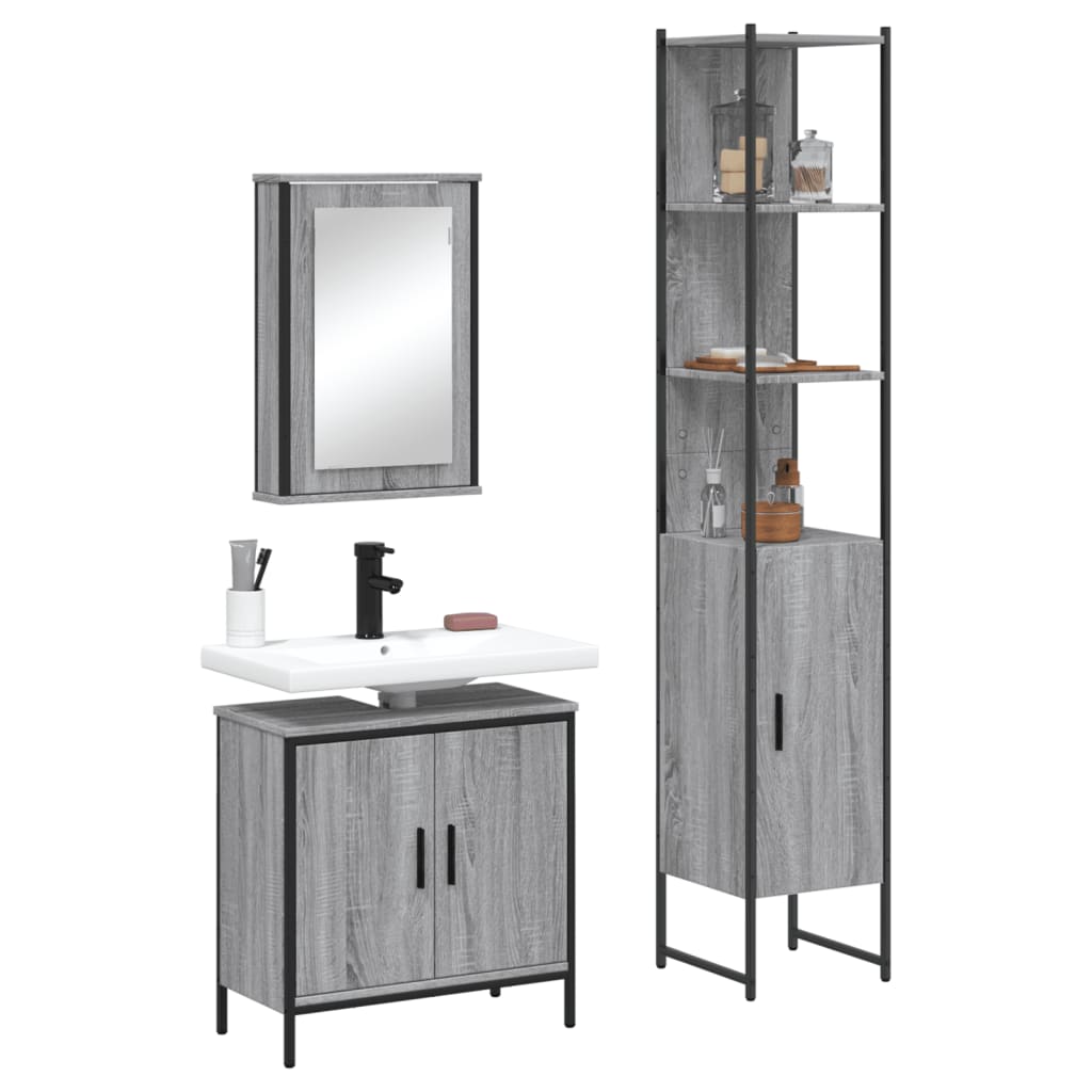 vidaXL Set de muebles de baño 3 pzas madera contrachapada gris sonoma