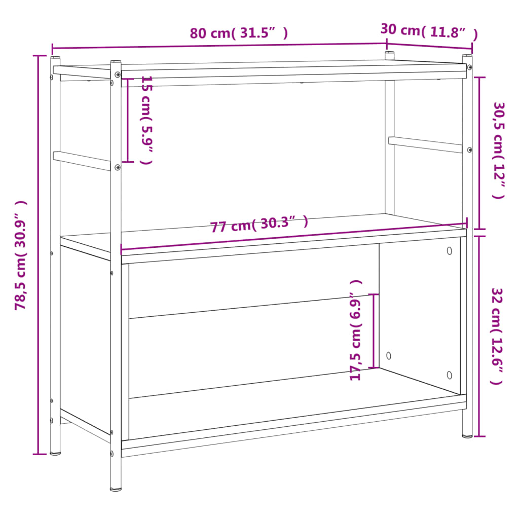 vidaXL Estantería hierro madera ingeniería marrón roble 80x30x78,5 cm