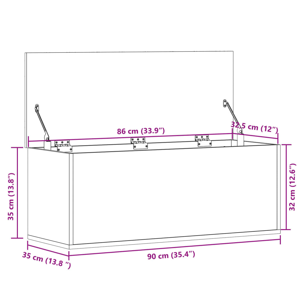 vidaXL Caja de almacenaje madera de ingeniería gris Sonoma 90x35x35 cm