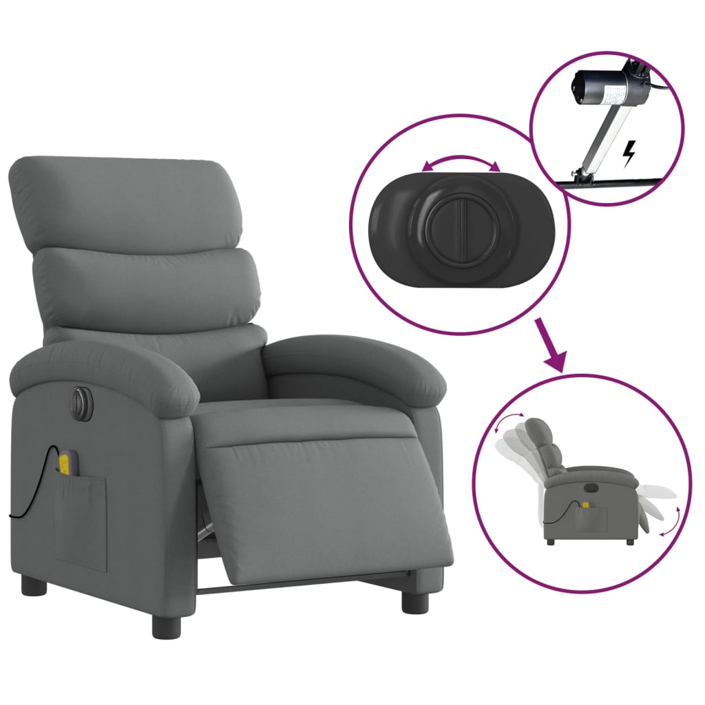 vidaXL Sillón reclinable de masaje eléctrico tela gris oscuro