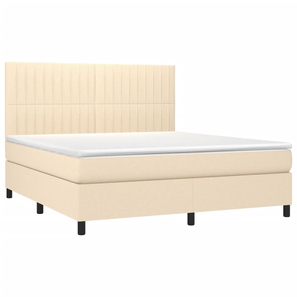 vidaXL Cama box spring con colchón tela color crema 160x200 cm