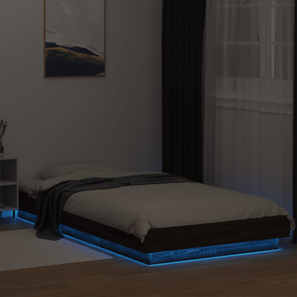 vidaXL Estructura cama con luces LED madera marrón roble 75x190 cm