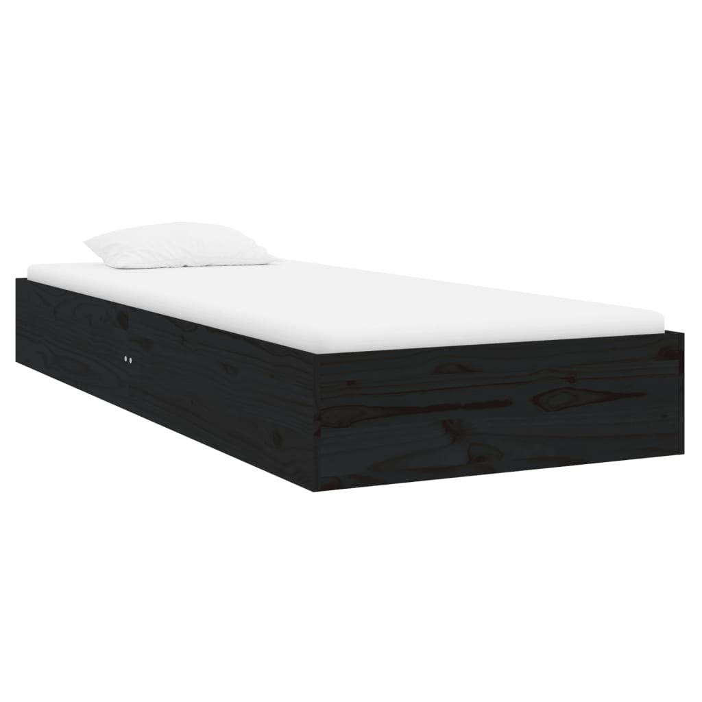 vidaXL Estructura de cama madera maciza individual negra 75x190 cm