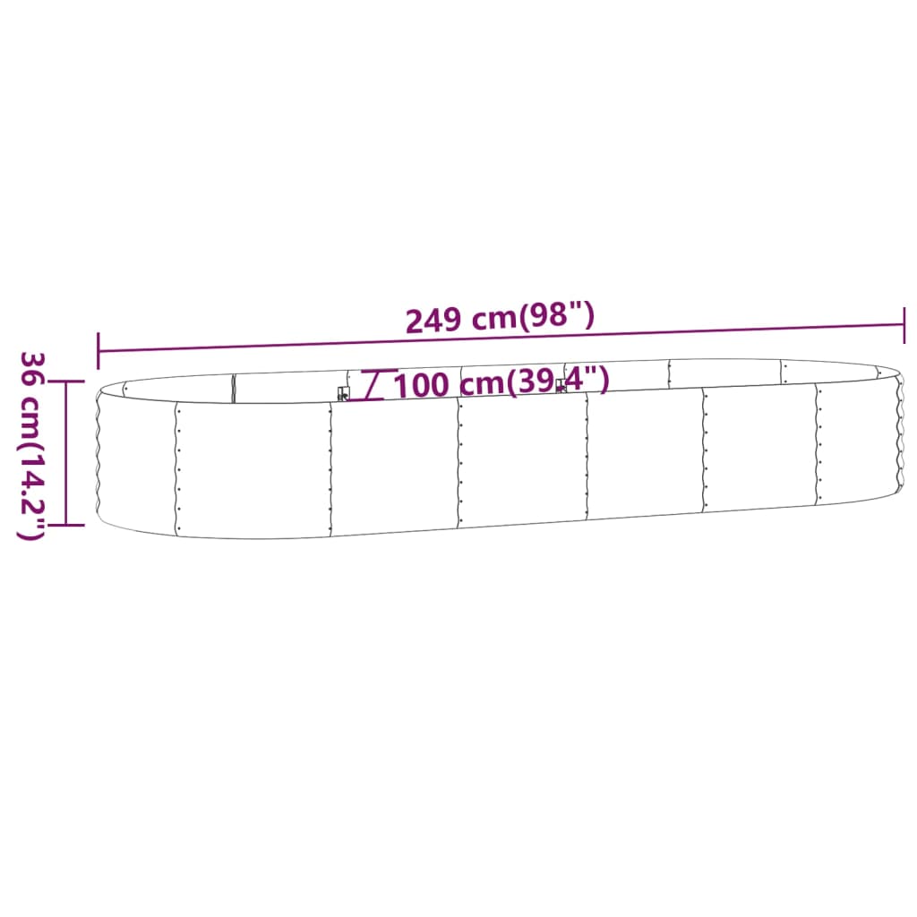 vidaXL Jardinera arriate acero recubrimiento polvo plata 249x100x36 cm