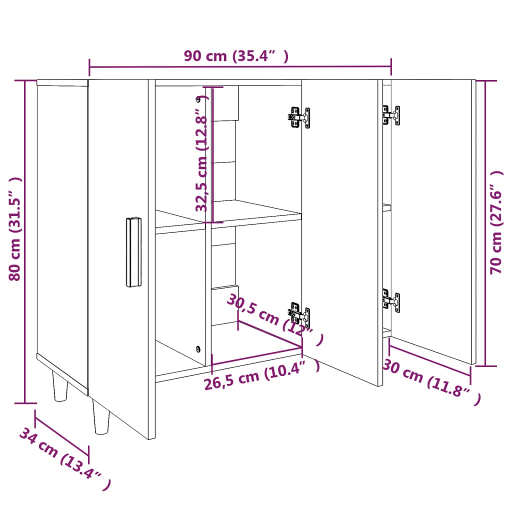 vidaXL Aparador de madera de ingeniería negro 90x34x80 cm