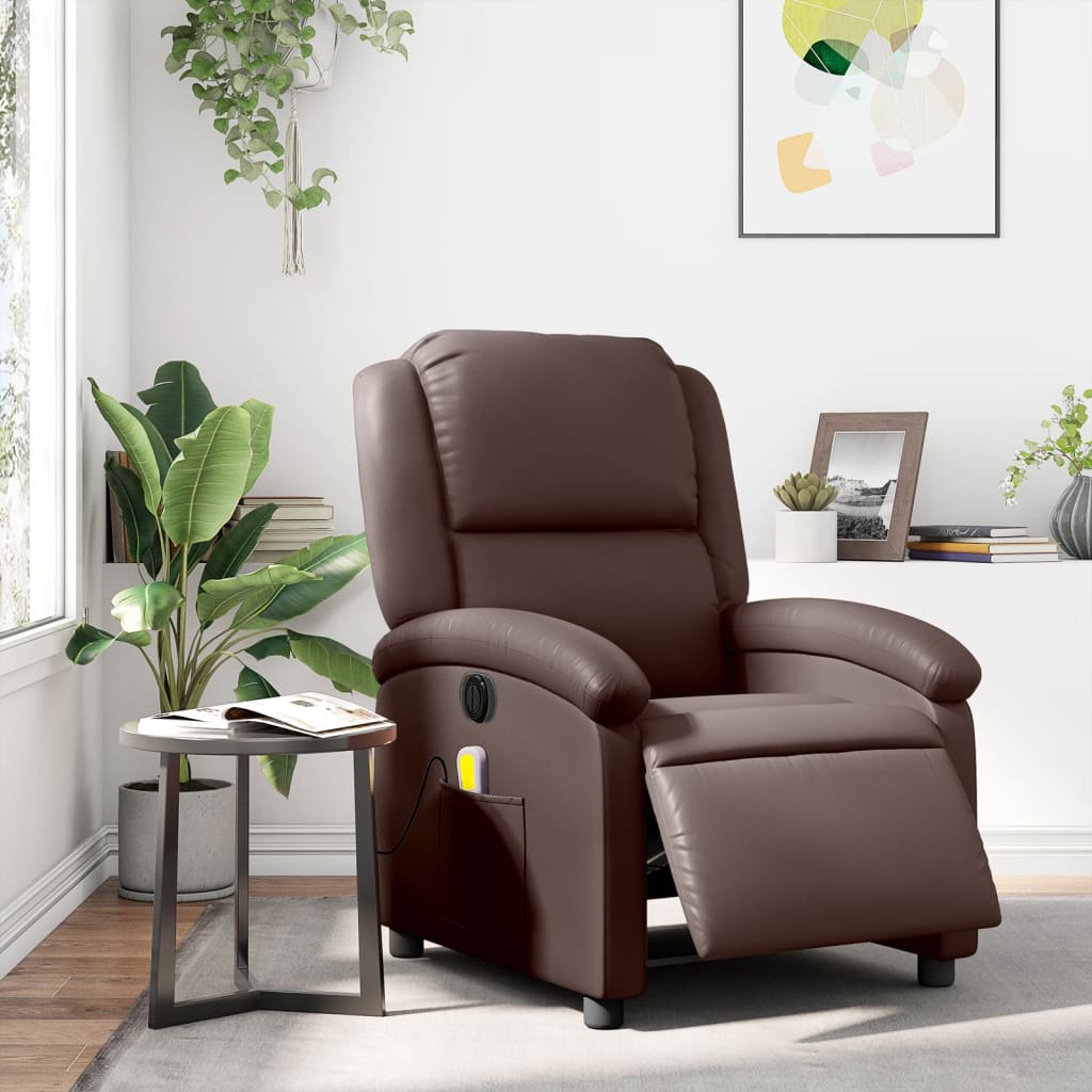 vidaXL Sillón de masaje reclinable eléctrico cuero sintético marrón