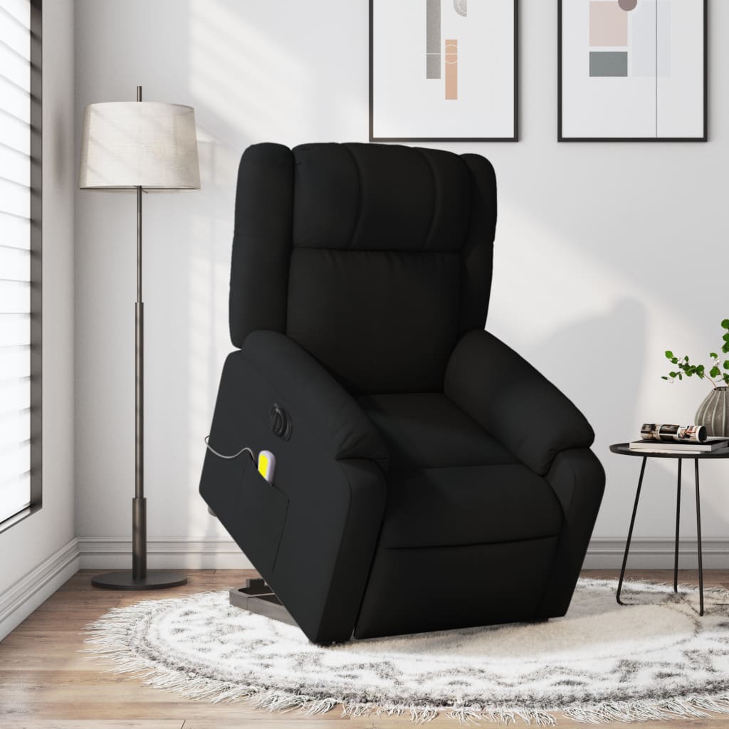 vidaXL Sillón de masaje eléctrico reclinable elevable tela negro