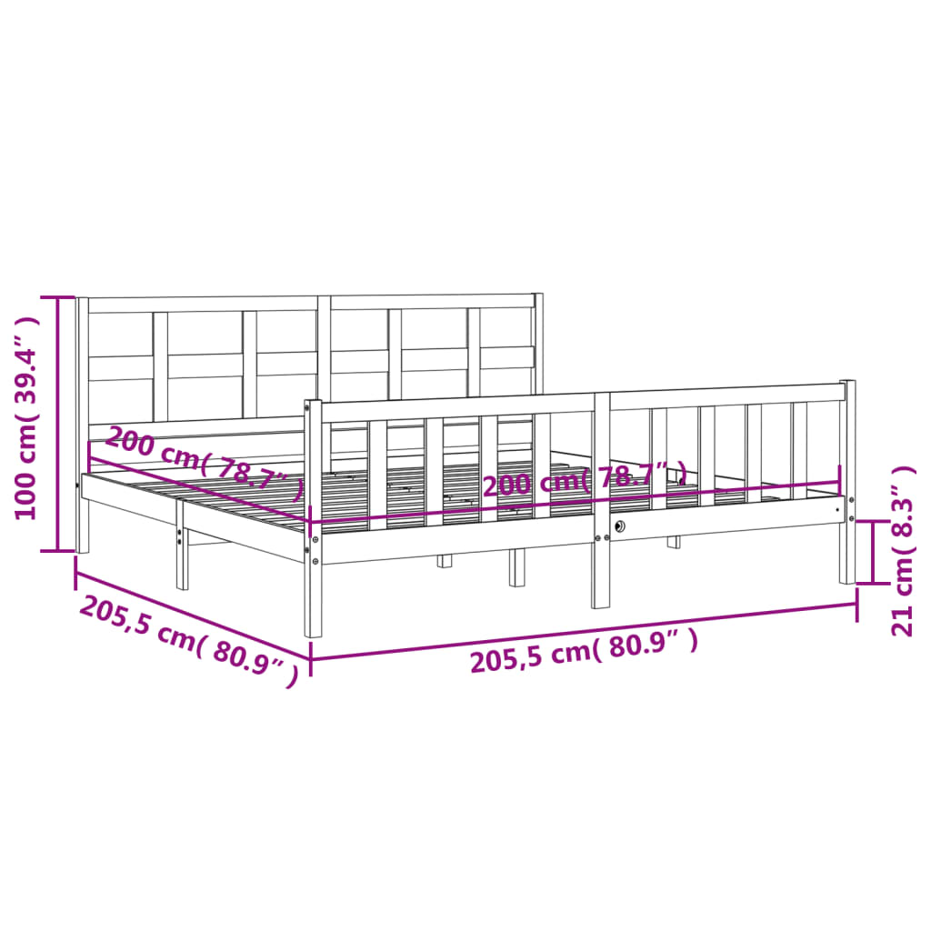 vidaXL Estructura de cama con cabecero madera maciza blanco 200x200 cm