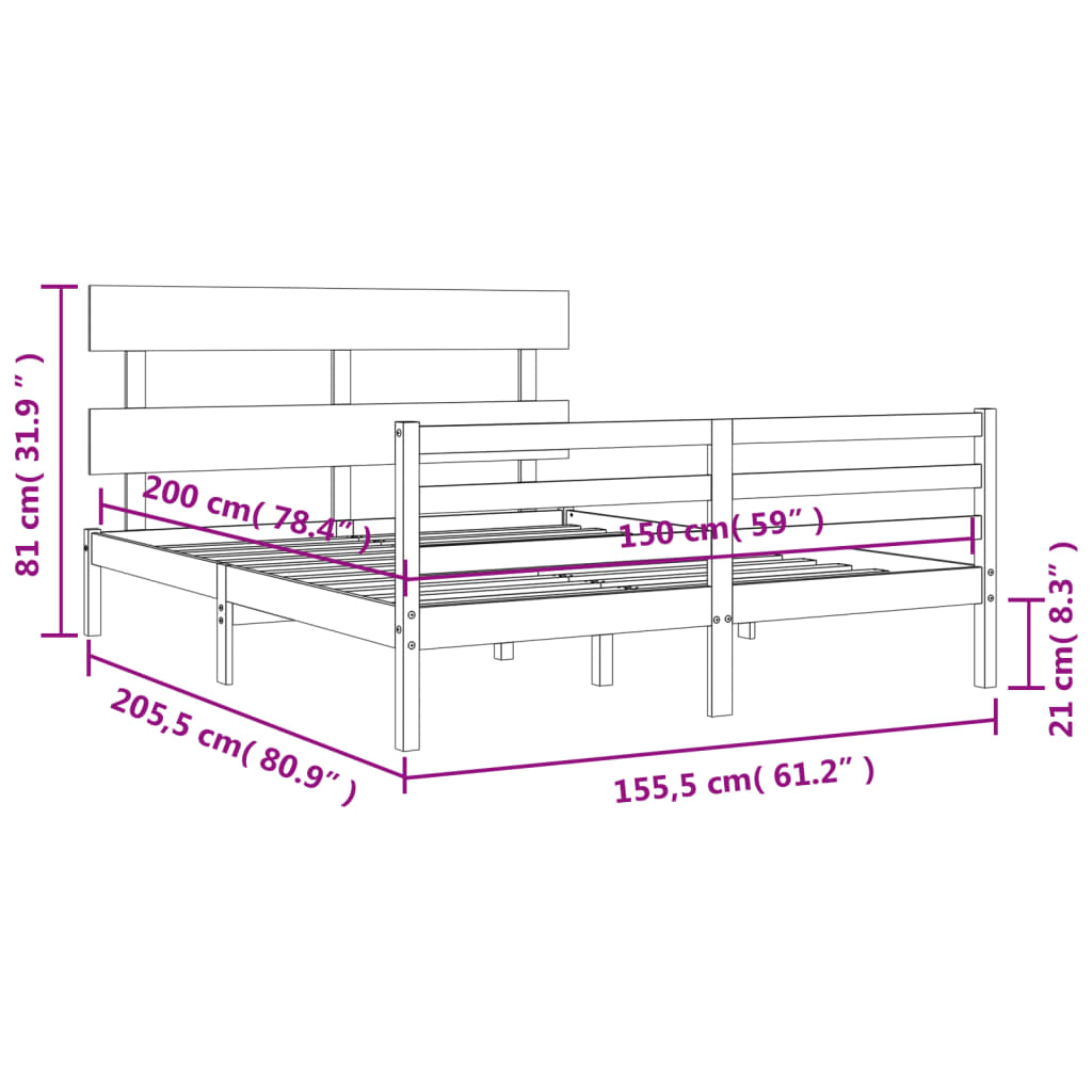 vidaXL Estructura de cama de matrimonio con cabecero madera maciza