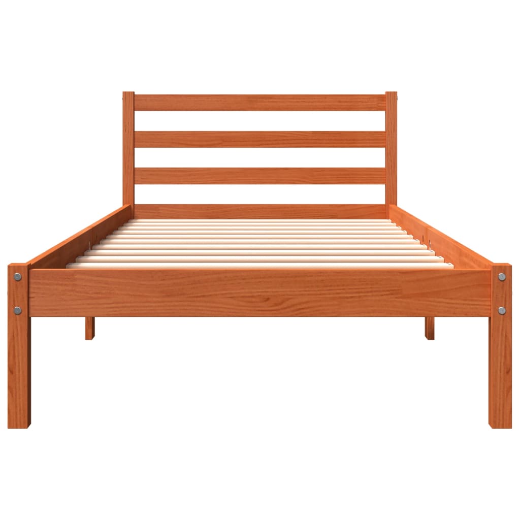 vidaXL Cama sin colchón madera maciza de pino marrón cera 100x200 cm