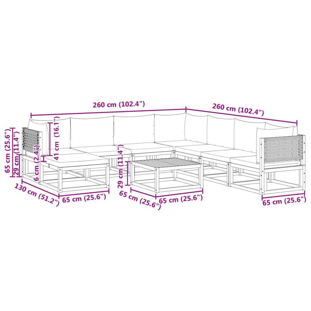 vidaXL Set de sofás de jardín con cojines 9 pzas madera maciza acacia