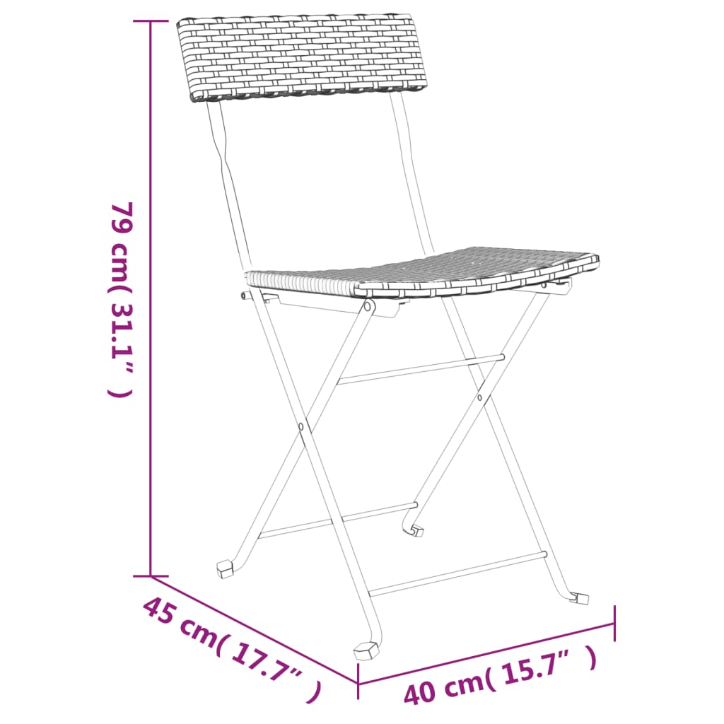 vidaXL Sillas cafetería plegables 4 uds acero y ratán sintético negro