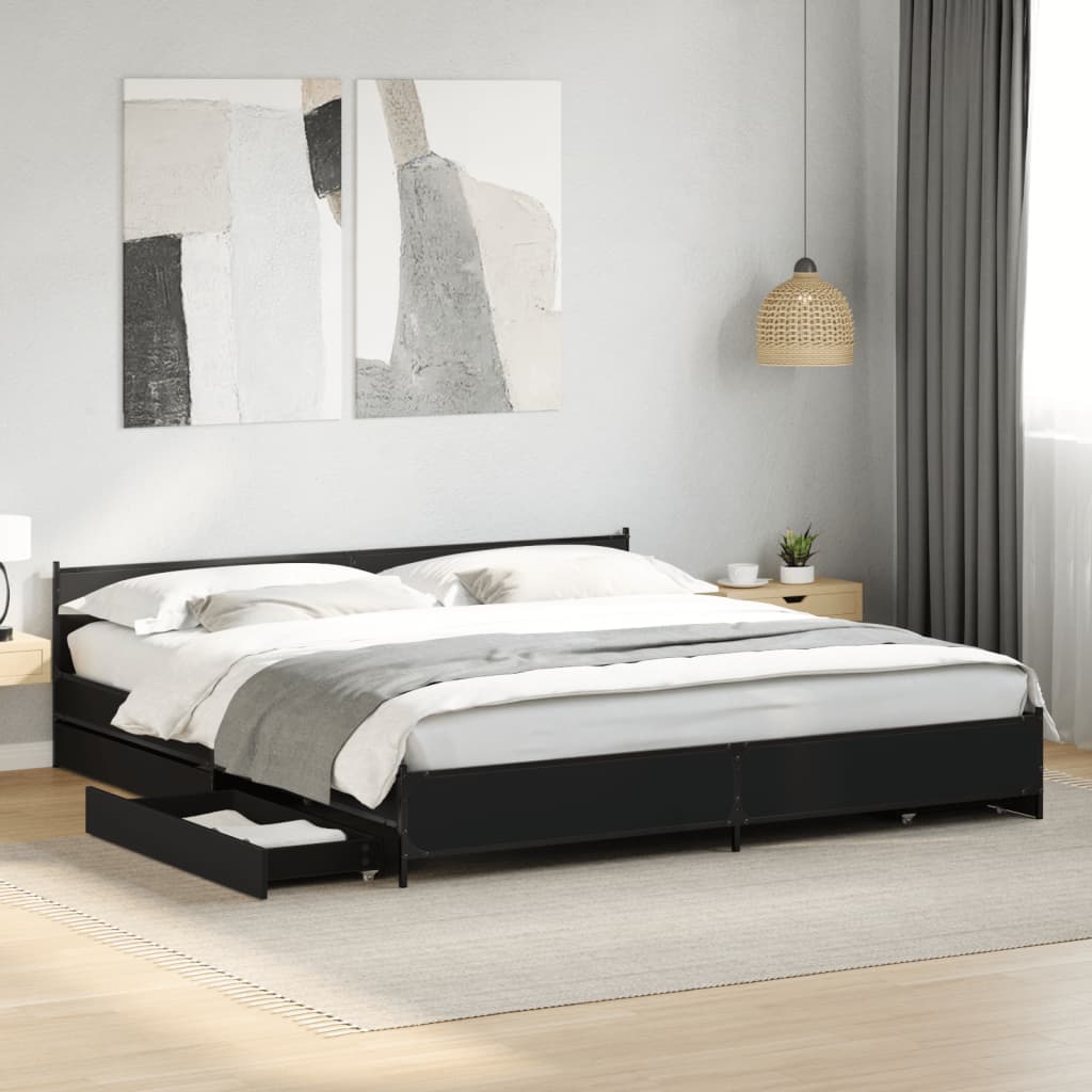 vidaXL Estructura cama con cajones madera ingeniería negra 200x200 cm