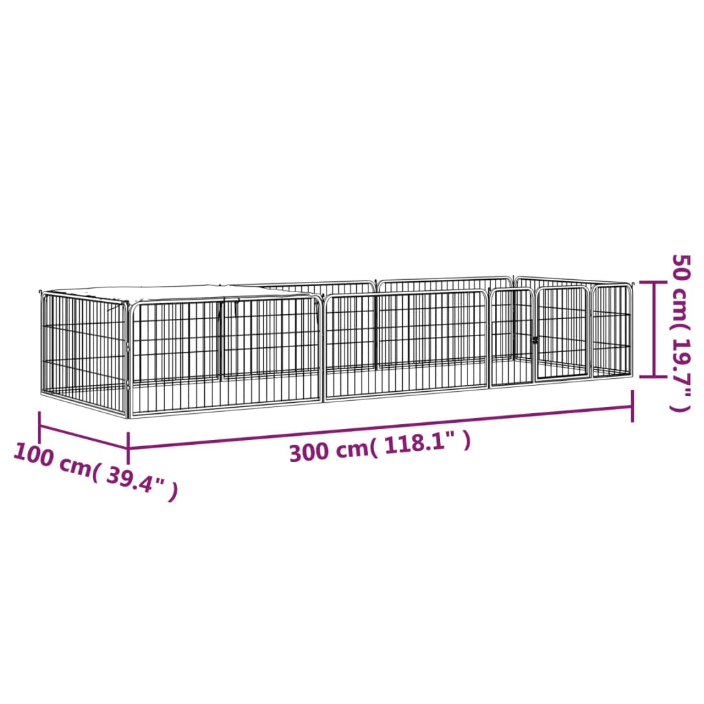 vidaXL Jaula perros 8 paneles acero recubierto polvo negro 100x50 cm