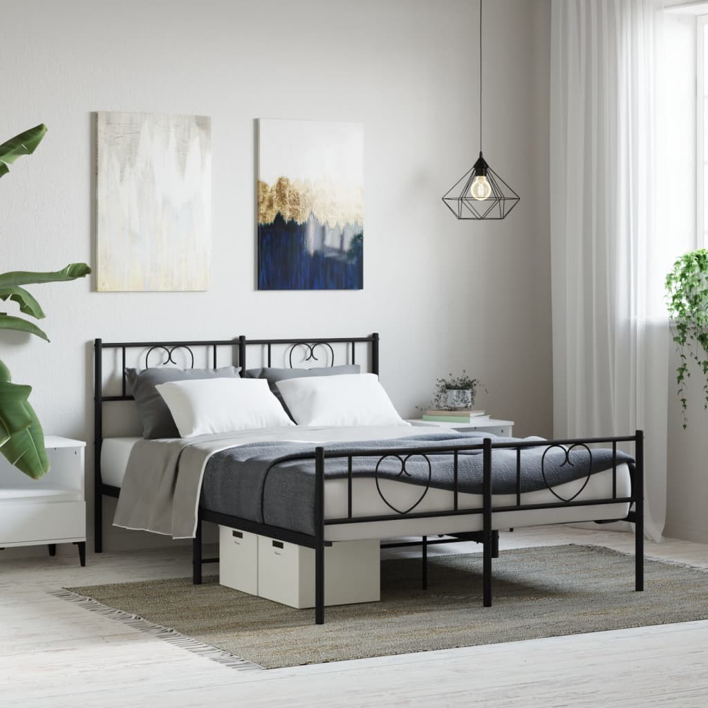 vidaXL Estructura cama sin colchón con estribo metal negro 135x190 cm