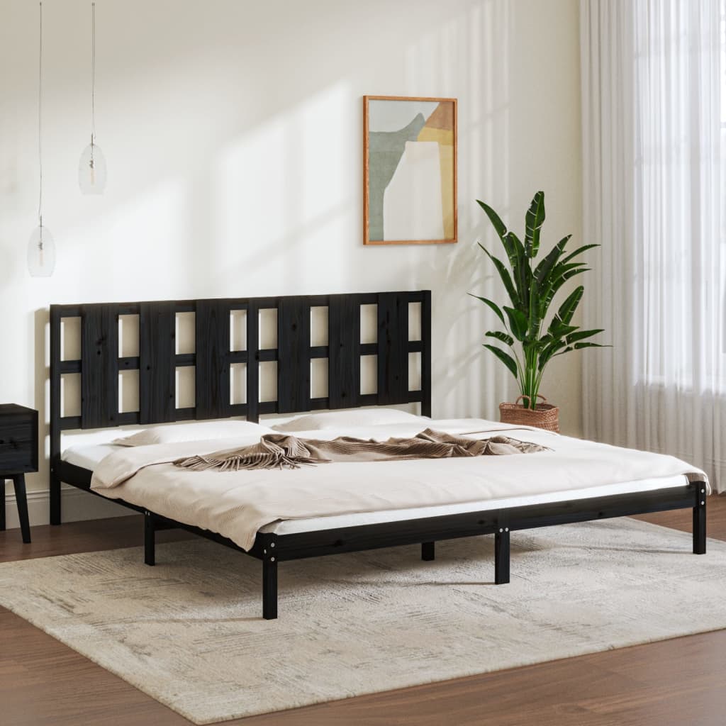 vidaXL Estructura de cama madera maciza negro Supe King 180x200 cm