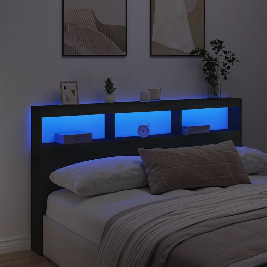 vidaXL Cabecero de cama con LED negro 180x17x102 cm