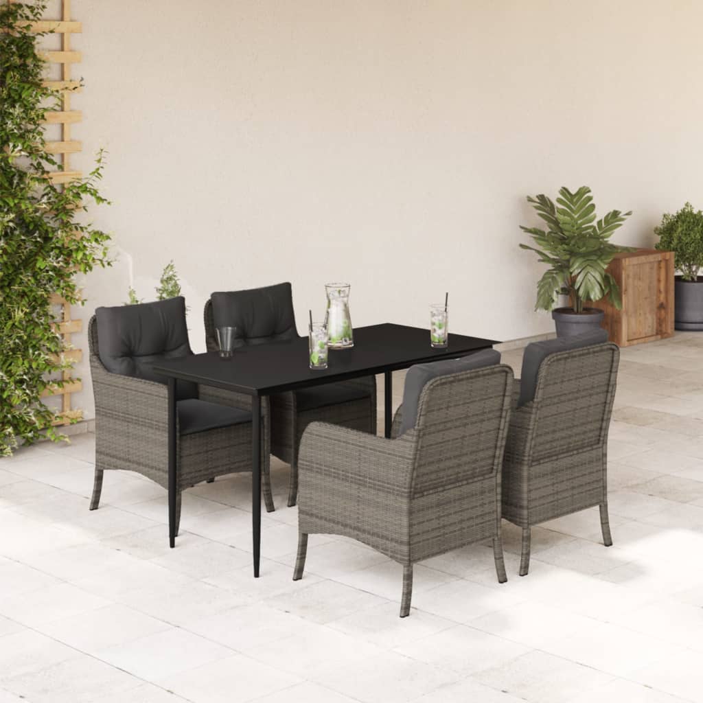 vidaXL Set comedor de jardín 5 piezas con cojines ratán sintético gris