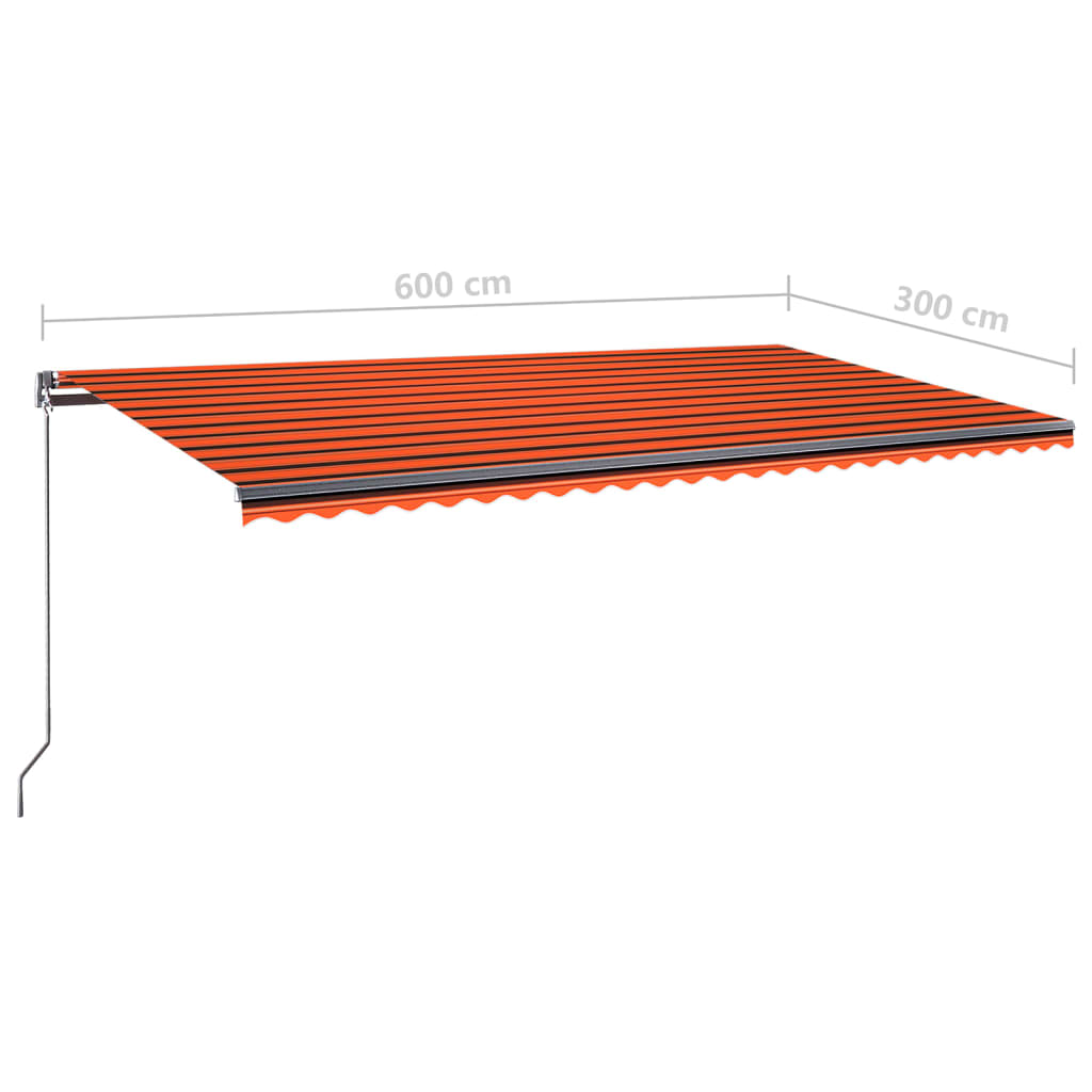 vidaXL Toldo automático LED sensor de viento naranja marrón 600x300 cm