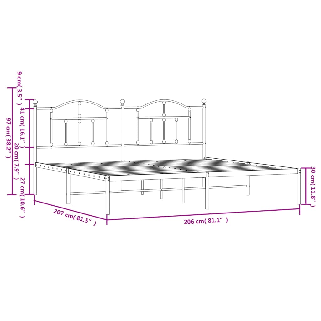 vidaXL Estructura cama sin colchón con cabecero metal blanco 200x200cm