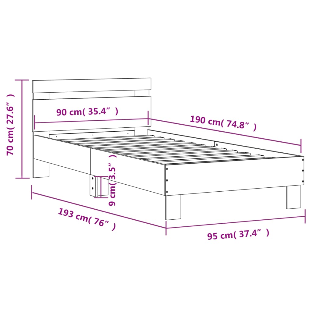 vidaXL Estructura cama con cabecero sin colchón roble Sonoma 90x190 cm