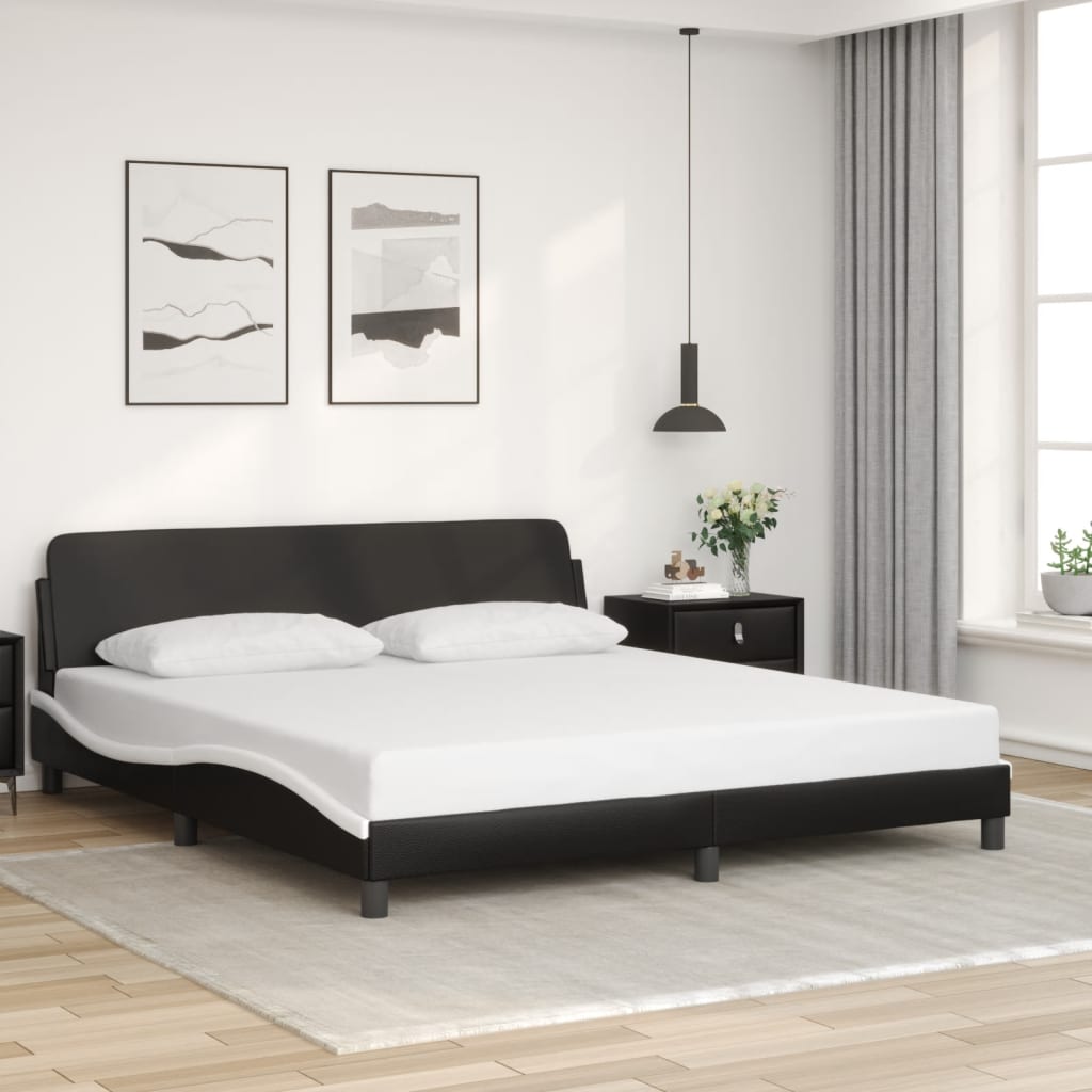 vidaXL Cama sin colchón cuero sintético negro blanco 180x200 cm