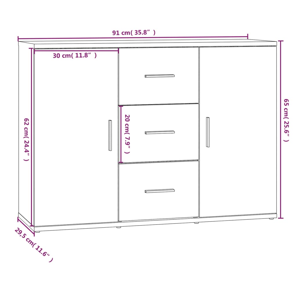 vidaXL Aparador madera contrachapada roble ahumado 91x29,5x65 cm