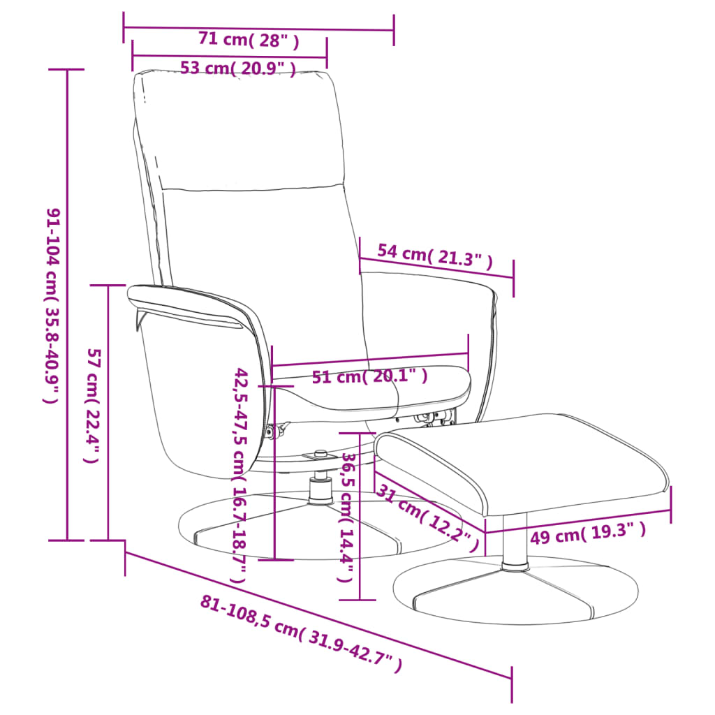 vidaXL Sillón reclinable con reposapiés cuero sintético gris