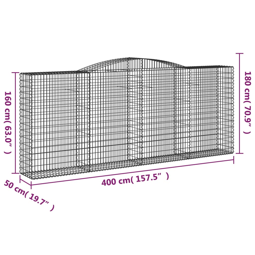 vidaXL Cestas de gaviones 9 uds forma de arco hierro 400x50x160/180 cm