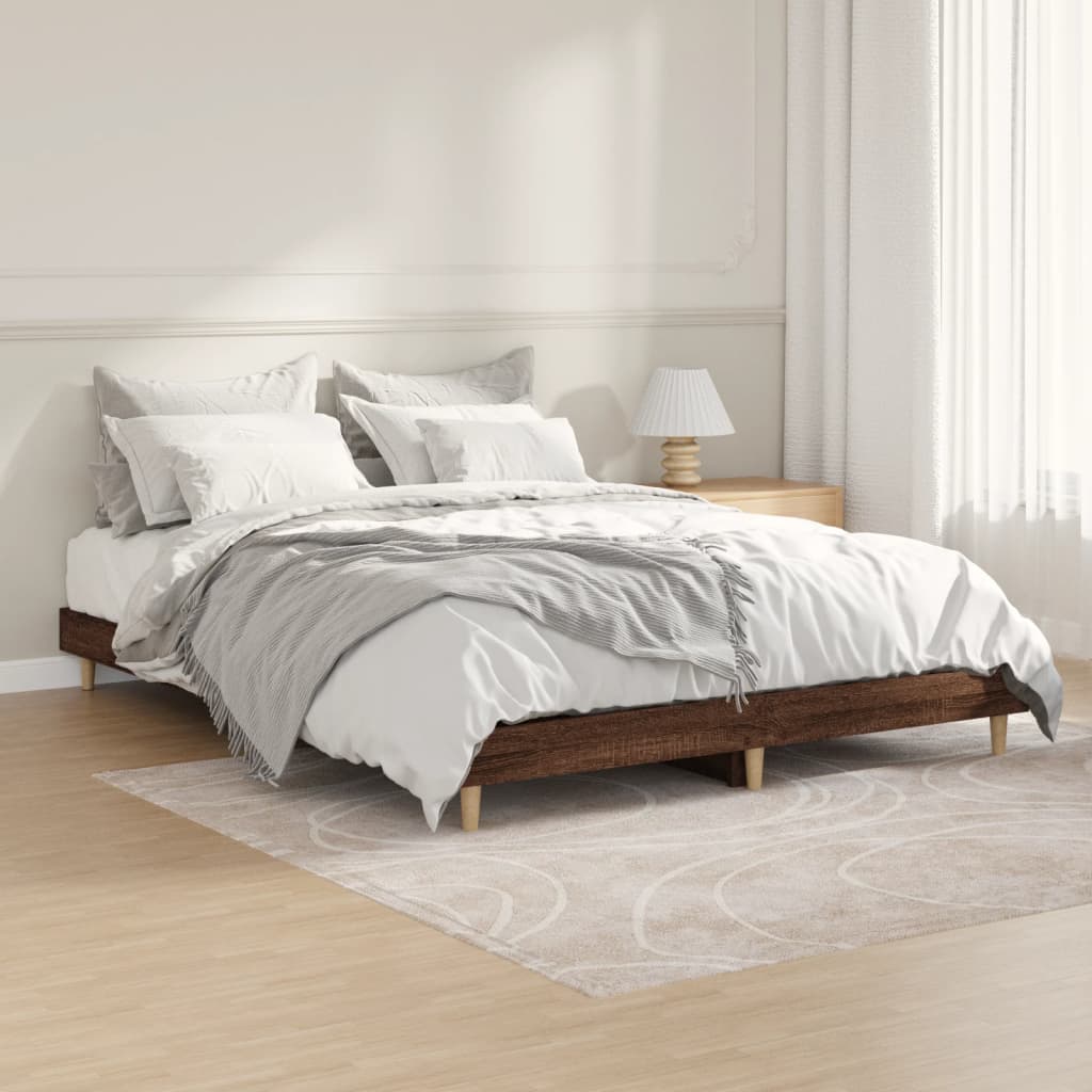 vidaXL Estructura de cama madera de ingeniería marrón roble 135x190 cm