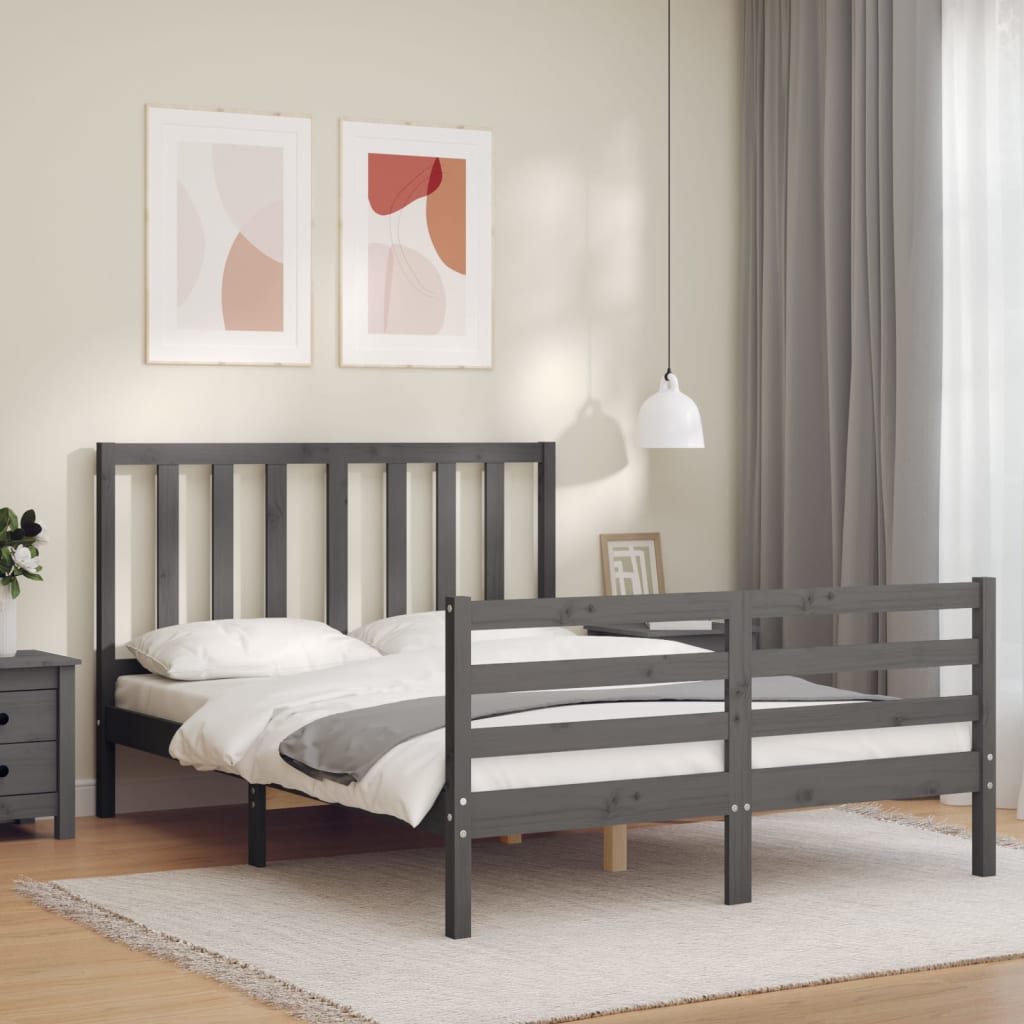 vidaXL Estructura de cama con cabecero madera maciza gris 140x190 cm